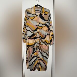 Boohoo Multicolor Wave Print Button-Down Shirt Dress